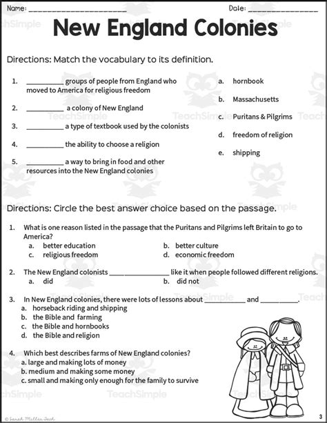 New England Colonies Reading Packet by Teach Simple