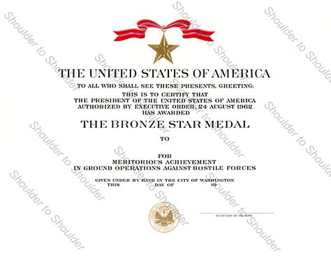 Bronze Star Award Certificate - Shoulder to Shoulder Collectibles