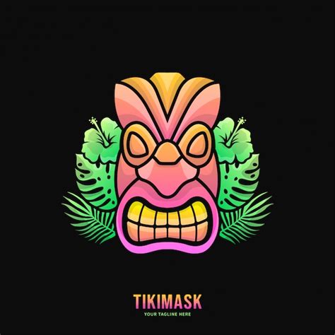 Premium Vector | Colorful tiki mask logo illustration