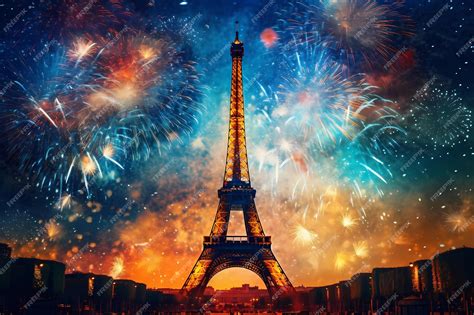 Premium Photo | Eiffel tower with fireworks in the background