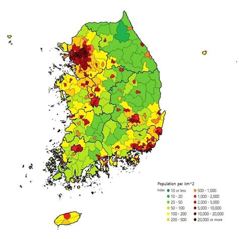 Population density of South Korea. - Maps on the Web