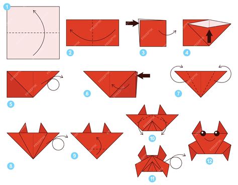 Caranguejo tutorial esquema de origami em movimento modelo. Origami para crianças. Passo a passo ...