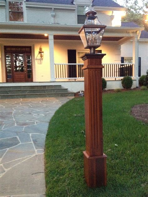 Cedar Lamp post to match cedar shingles and red brick grey stucco and white trim | Outdoor lamp ...