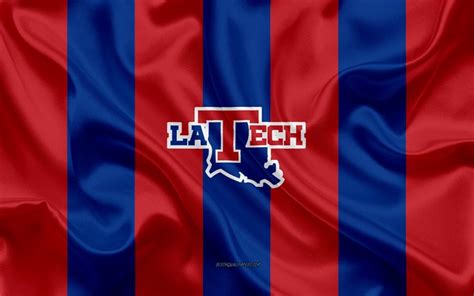 Download wallpapers Louisiana Tech Bulldogs, American football team, emblem, silk flag, red blue ...