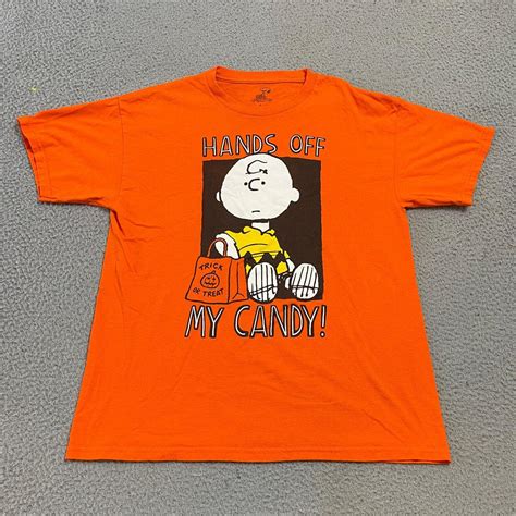 Charlie Brown Shirt Mens Large Orange Short Sleeve... - Depop