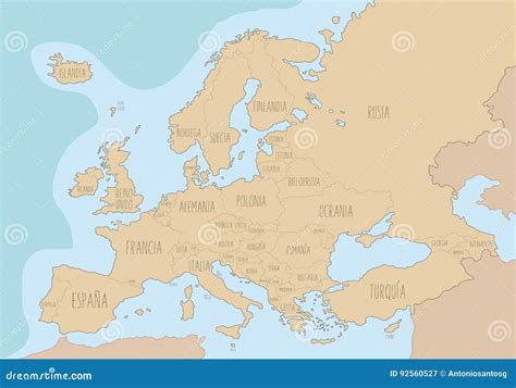 Political Map of Europe with Names in Spanish. Stock Vector ...