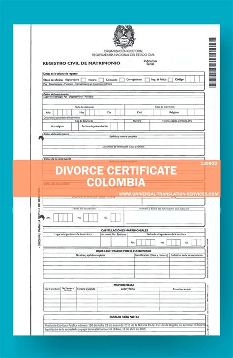 Translation Colombia Divorce Certificate For $15 — Same day delivery