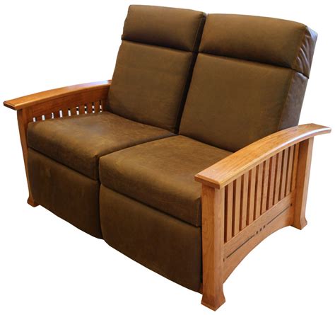 Modern Mission Double Recliner Loveseat in Leather with Optional Ebony ...