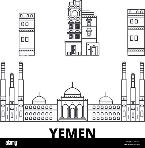 Yemen, Sanaa line travel skyline set. Yemen, Sanaa outline city vector ...