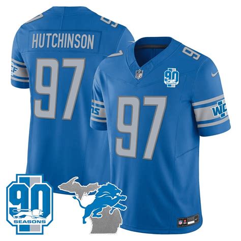 Men’s Detroit Lions 90th Year & Michigan Patch Jersey – All Stitched ...