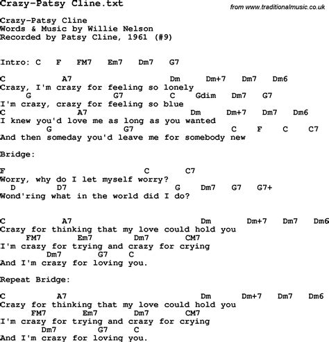 Jazz Song - Crazy-Patsy Cline with Chords, Tabs and Lyrics from top ...