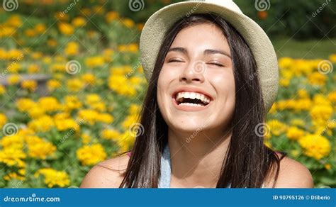 Laughing Teen Girl in Field of Flowers Stock Photo - Image of pitch, child: 90795126