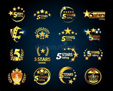 Luxury Golden Five Stars Logo Template Set. 5 Star Rating Emblems Set Stock Vector ...