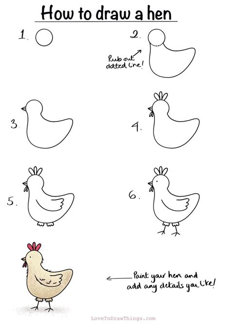 How to draw a hen in 6 steps in 2021 | Cute easy drawings, Easy doodles ...