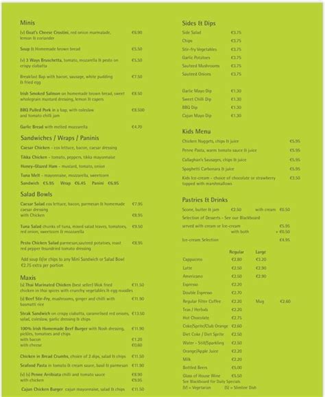 Menu at Nosh cafe, Ardee