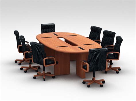 Oval Conference Desk with Chairs 3D model Download for Free