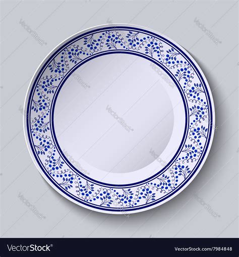 Plate with blue decorative border Template design Vector Image