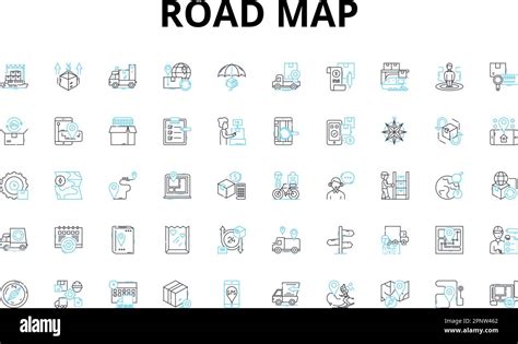 Road map linear icons set. Navigation, Directions, Routes, Planning, Markings, Symbols, Signs ...