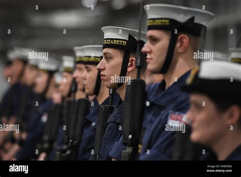 Crew members onboard HMS Queen Elizabeth during her latest sea trials Stock Photo - Alamy