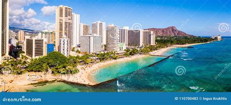 Aerial View of Waikiki Beach and Diamond Head Crater Stock Photo ...