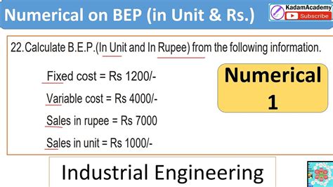 How to calculate BEP in Units & in Rupees : Numerical 1? - YouTube