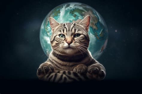 Premium AI Image | a cat with a globe in the background