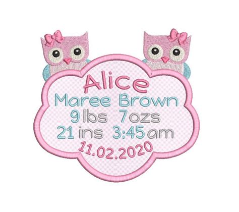 Birth Template Applique Embroidery Design Baby Birth Stats - Etsy