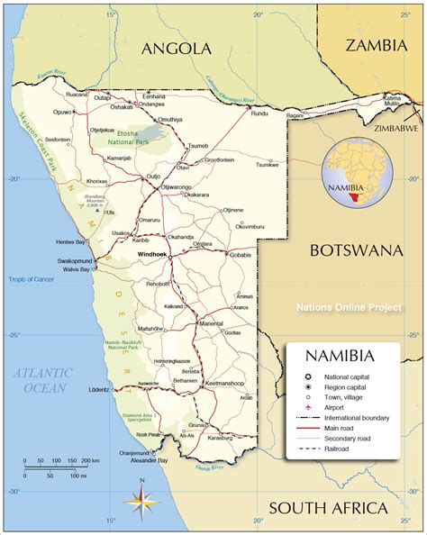 Political Map of Namibia (1200 px with) - Nations Online Project