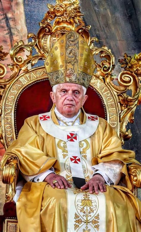 pope benedict sitting on a golden throne with his hands in his pockets ...