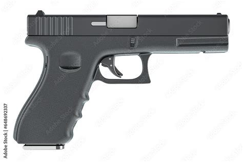 Gun, pistol. Side view, 3D rendering isolated on transparent background ...