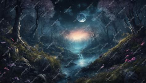 Premium AI Image | Mysterious Fantasy Dark Night of The Forest Wallpaper