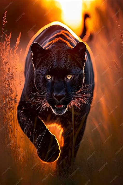 Premium Photo | Panther running in action on the field grass wildlife ...