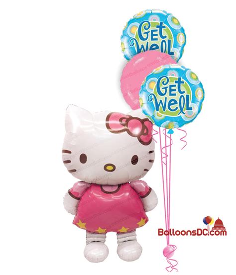 Hello Kitty Airwalker Get Well Bouquet (4 Balloons) - BalloonsDC