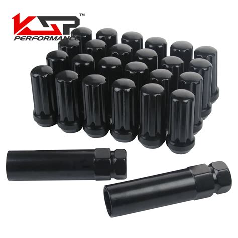 KSP Set of 24 Pieces Black 14x1.5 Closed End Duplex XL Spline Lug Nuts With 2 Keys For CHEVY GMC ...