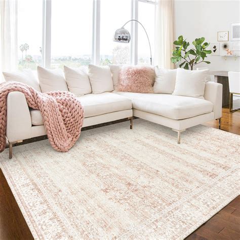 BILEEHOME Washable 9x12 Area Rugs for Living Room Big Girls Bedroom Clearance Blush Pink Soft ...