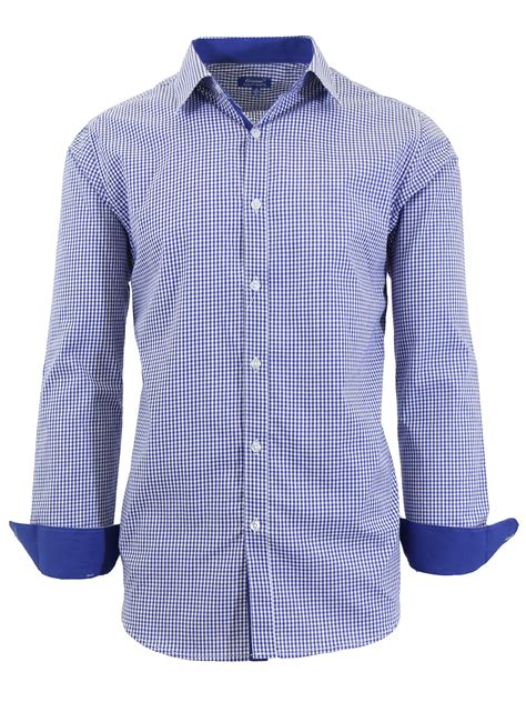 Mens Long Sleeve Gingham & Checkered Dress Shirts - Walmart.com