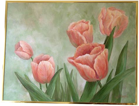 Flower Painting Five Pink Tulips Acrylic Painting | Etsy