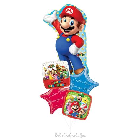 [Super Mario] Mario Bros. Happy Birthday Foil Balloon Bouquet (5pcs) - Customised Helium Balloon ...