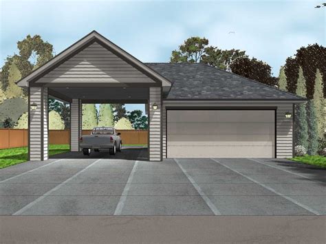 Garage Plans with Carport | 2-Car Garage Plan with Carport # 050G-0080 at www.TheGaragePlanShop.com