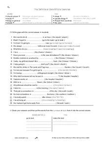 The Definite or Zero Article Exercise Worksheet for 3rd - 4th Grade ...