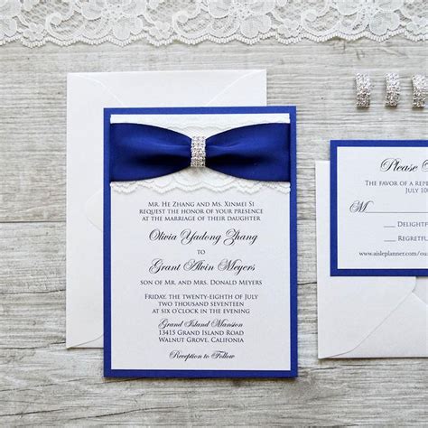 OLIVIA Ivory Lace Wedding Invitation with Royal/Navy Blue | Etsy ...