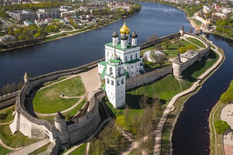 View Of The Pskov Krom Or Kremlin From The Velikaya River At Sunset, Russia Stock Photo - Image ...