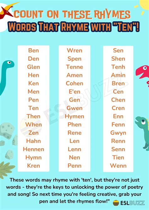 Words that Rhyme with Ten: A Fun and Easy Way to Learn English - ESLBUZZ