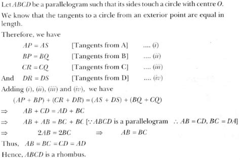 Prove that the parallelogram circumscribing a circle is a rhombus ...