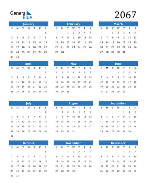 2067 Calendar (PDF, Word, Excel)