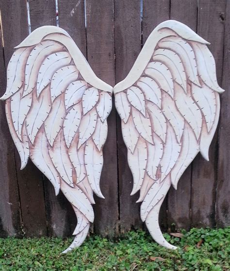 Carved Wood Angel Wings in Gabriel 33L x 34W Cream Brown and