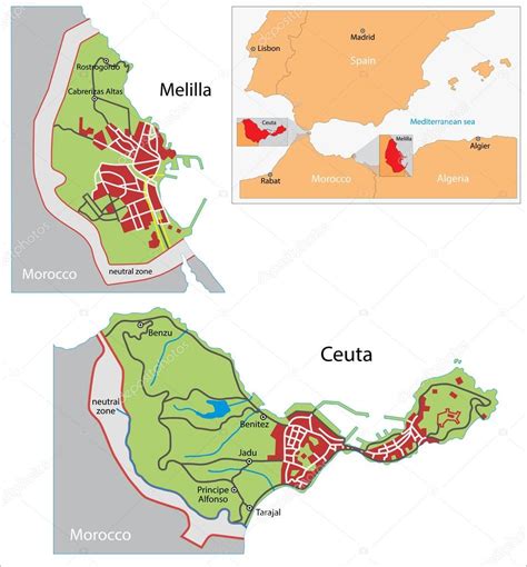 Ceuta and Melilla map — Stock Vector © Volina #63607263