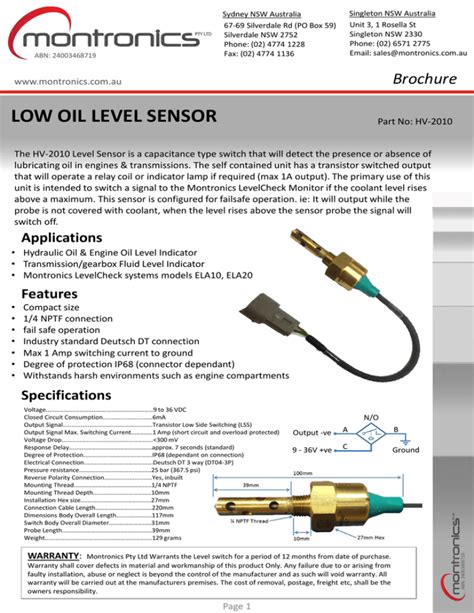 low oil level sensor