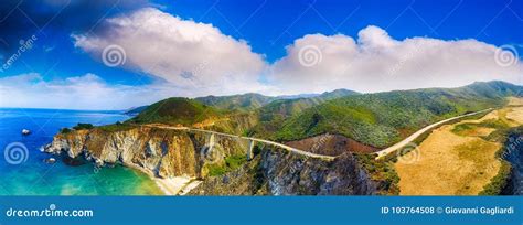 Bixby Bridge and Big Sur Aerial Panoramic View, California Stock Photo ...