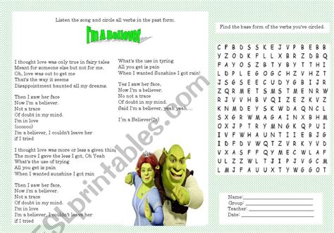 I´m a believer - Shrek´s song - ESL worksheet by D@N! P